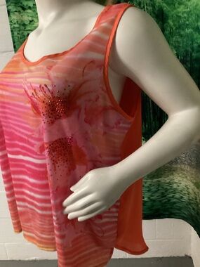 Faded Glory Pink and Orange Floral Sequin Layered Tank